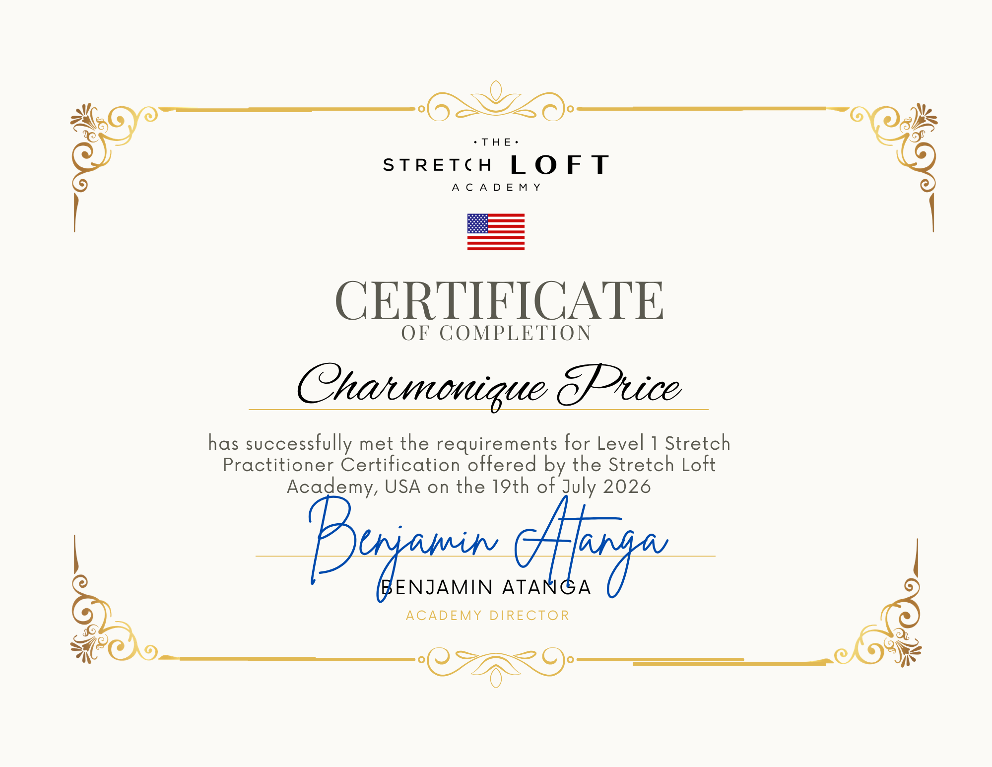 Stretch Loft Academy certification, issued in the United States